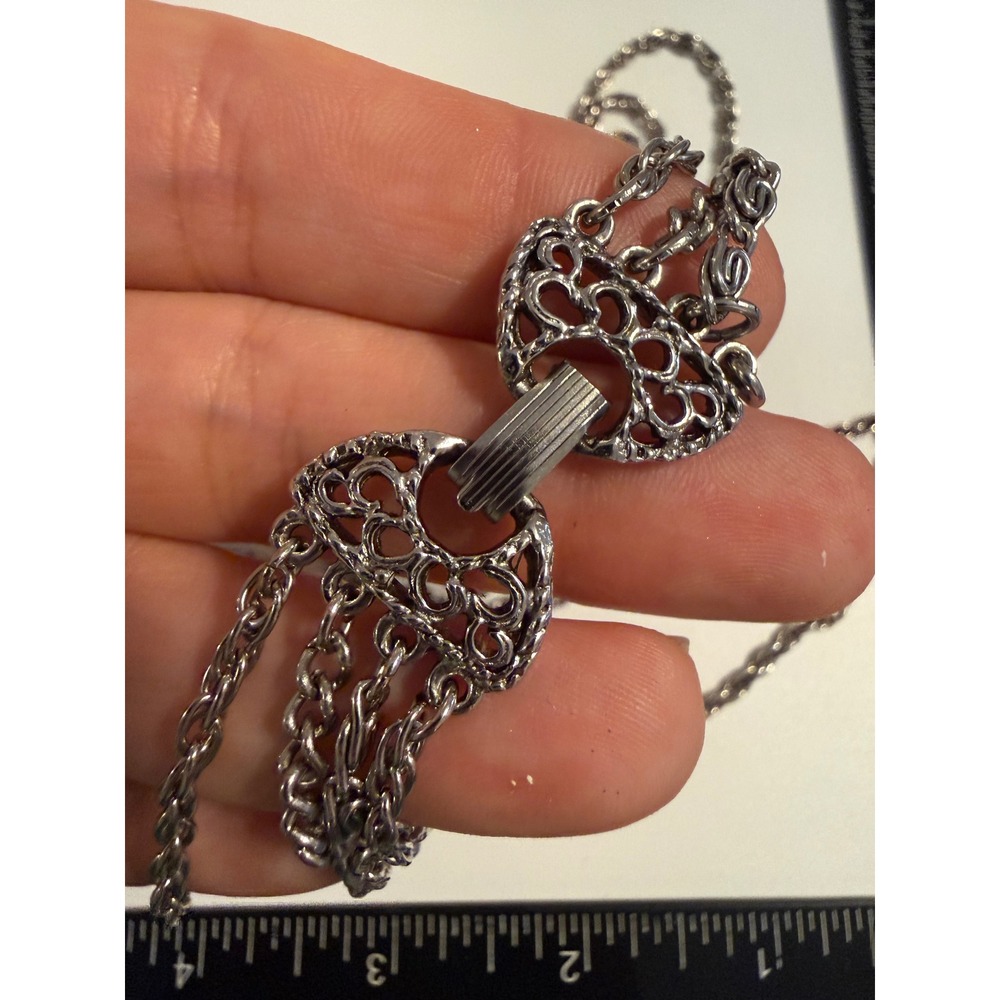Goldette Vintage Silver‎ Tone Multi Strand Filigree Clasp Layered Chain Necklace